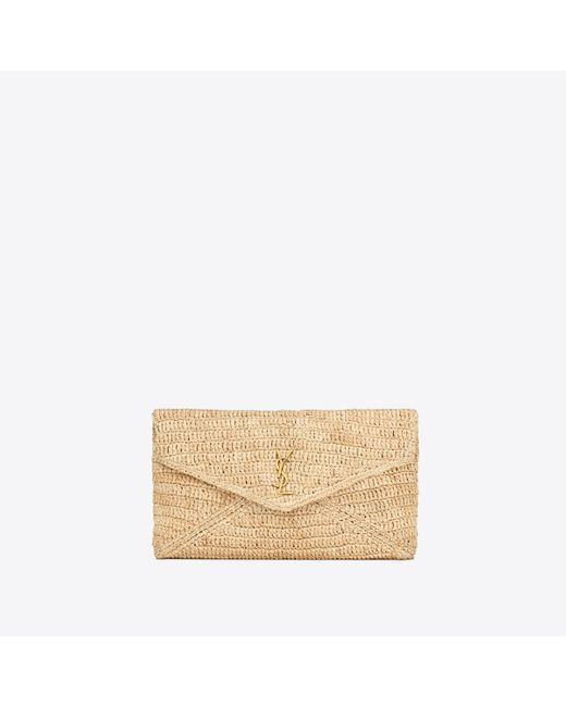 Saint Laurent Natural Große cassandre envelope-pouch aus raffia weiß