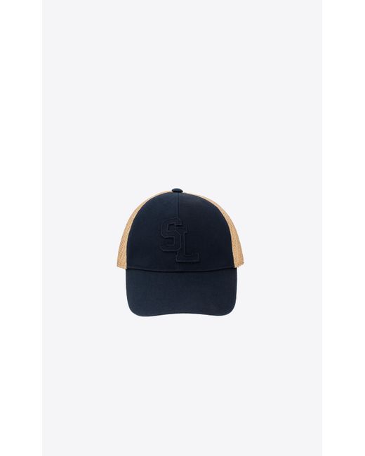 Saint Laurent Sl Baseball Cap In Cotton Canvas And Raffia in Blue Lyst