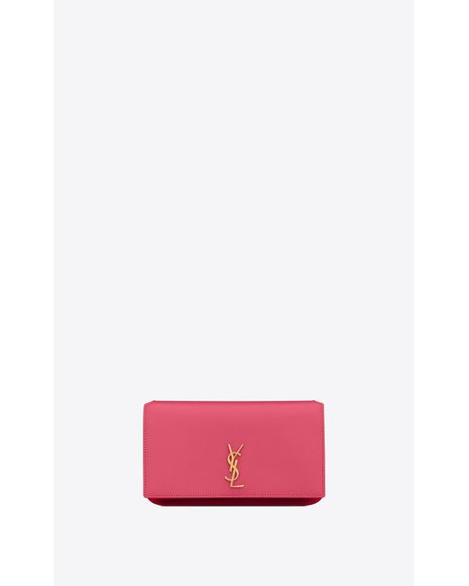 Saint Laurent Pink Cassandre Phone Holder With Strap In Smooth Leather
