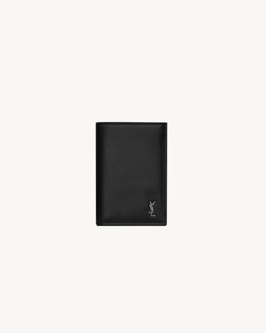 Saint Laurent Black Tiny Cassandre Credit Card Wallet for men
