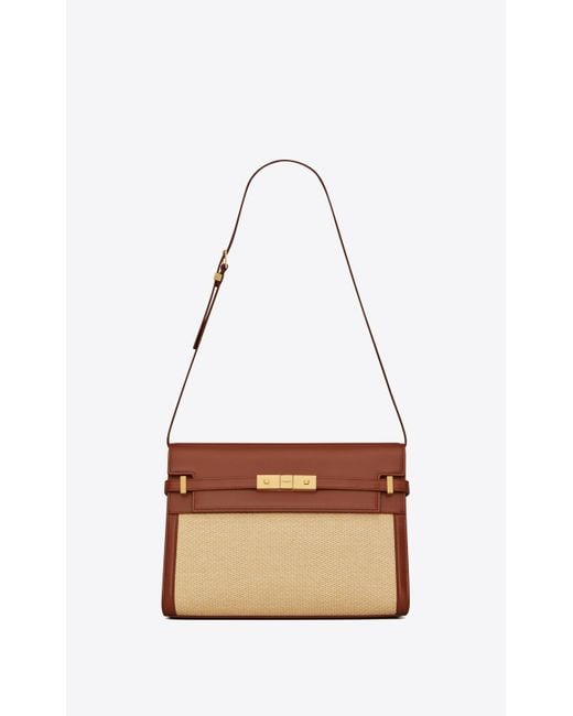Saint Laurent Manhattan Shoulder Bag In Raffia And Smooth Leather Lyst