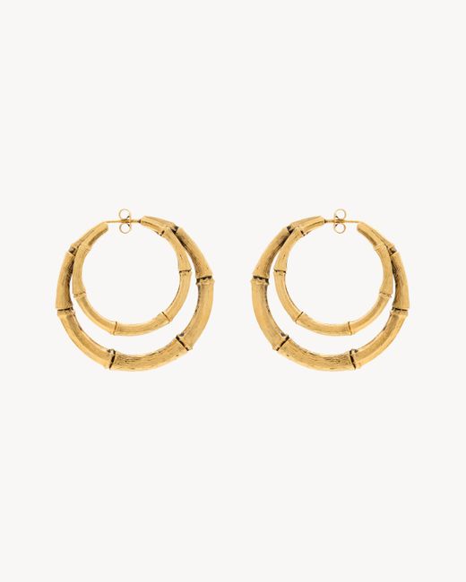 Saint Laurent Metallic Bamboo Double-Hoop Earrings