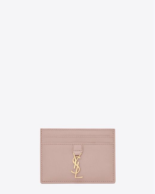 Saint Laurent Pink Ysl Line Card Case In Smooth Leather