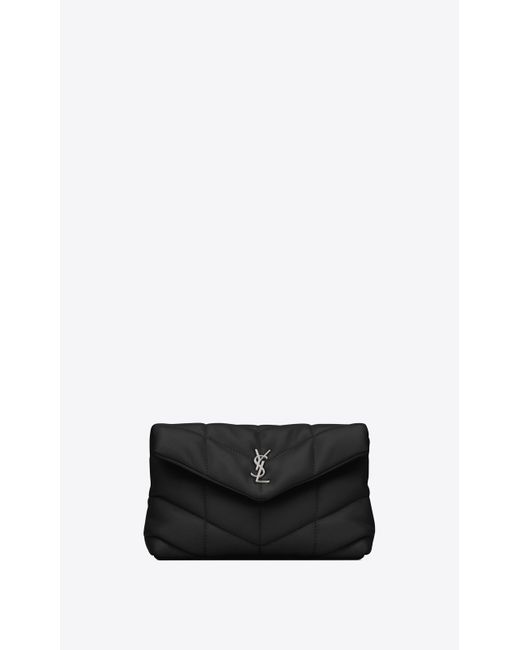 Saint Laurent White Puffer Small Pouch In Quilted Lambskin