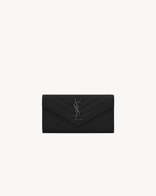 Saint Laurent Black Cassandre Matelassé Large Flap Wallet