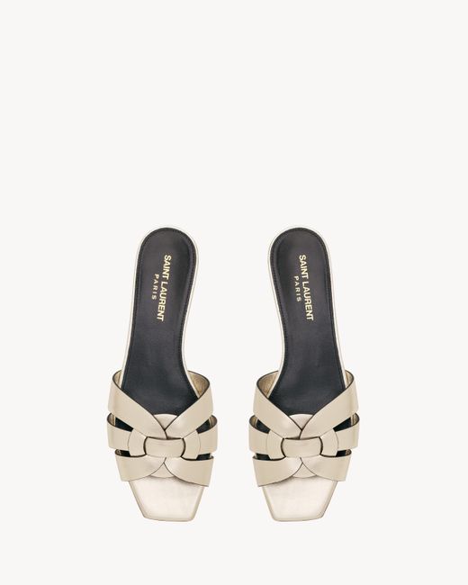 Saint Laurent White Tribute Mules En Cuir Métallisé