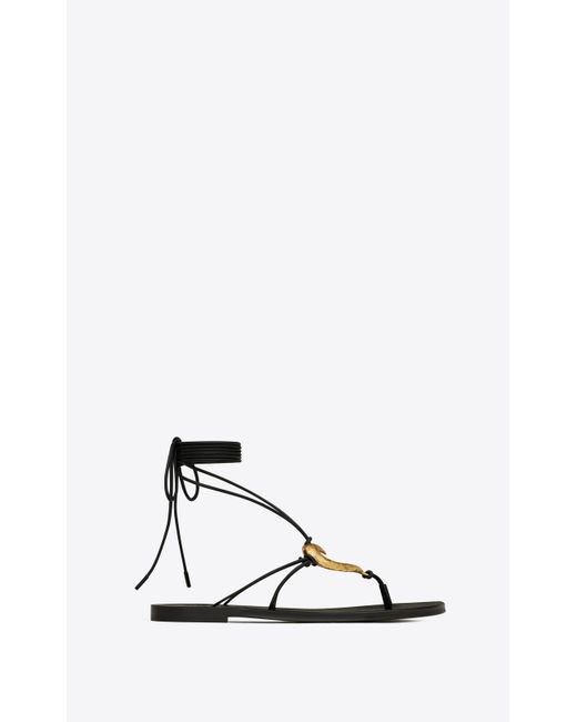 Saint Laurent Love Flat Sandals In Smooth Leather With Gold-tone Heart ...