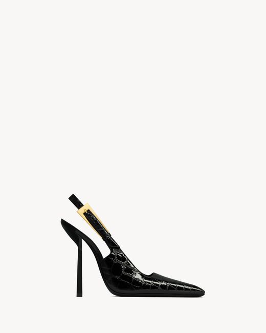 Lee Slingbacks En Cuir Embossé Crocodile Saint Laurent en coloris White