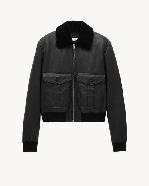 メンズ Saint Laurent Saint Laone Sizerent ボンバージャケット（バブルラムスキン＆シアリング） Black