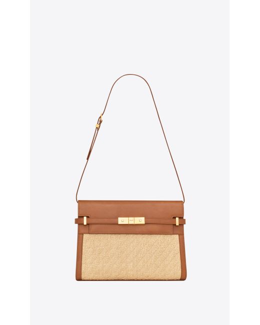Saint Laurent Manhattan Shoulder Bag In Raffia And Vegetable-tanned Leather  in White | Lyst