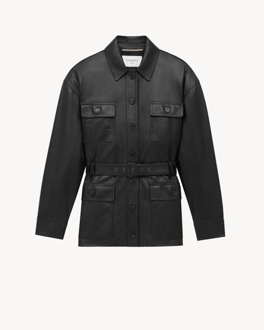 Saint Laurent Saint Laone Sizerent Saharienneジャケット（シャイニーラムスキン） Black