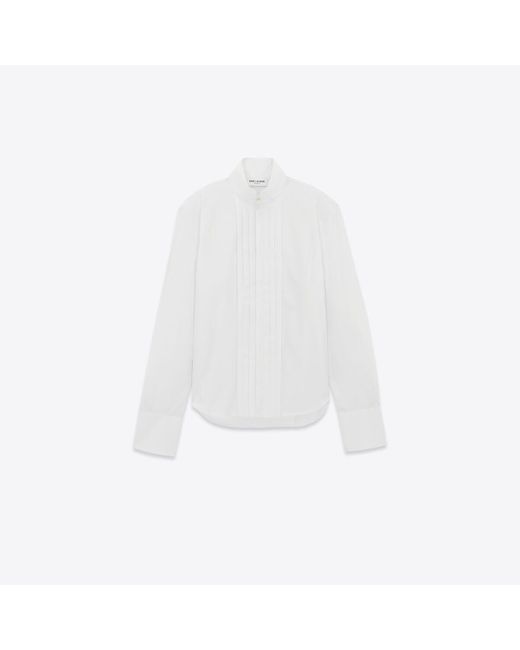 Saint Laurent Plissiertes hemd aus baumwollpopeline weiß in White für Herren
