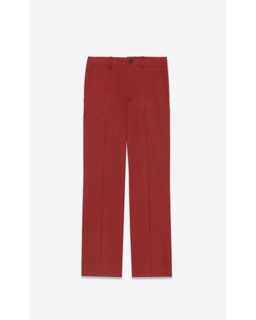 Saint Laurent Red Pantalon En Sergé De Coton Rouge