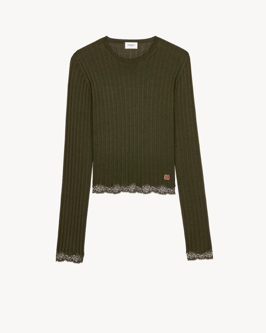 Saint Laurent Green Cassandre Laced Top