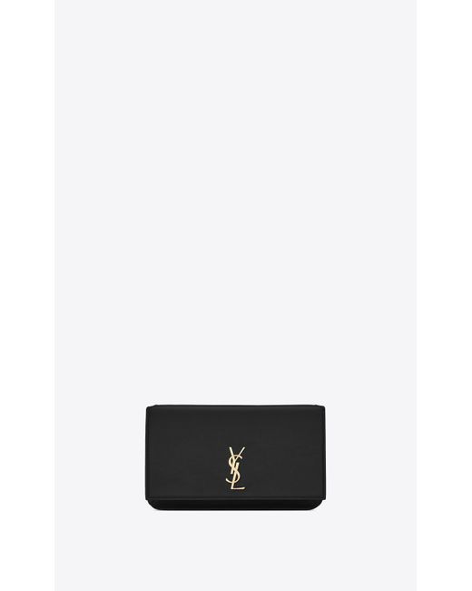 Saint Laurent Black Cassandre Phone Holder With Strap In Smooth Leather