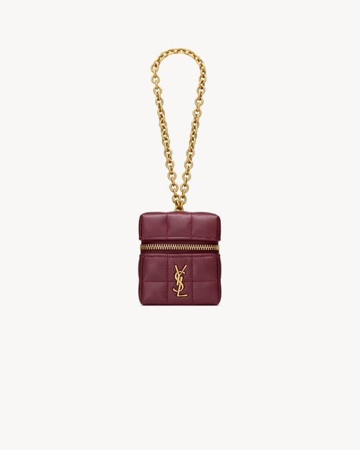 Saint Laurent White Cassandre Matelassé Carré Mini Cube On Chain