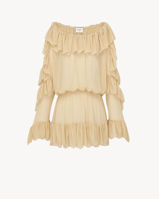 Saint Laurent Natural Ruffled Dress