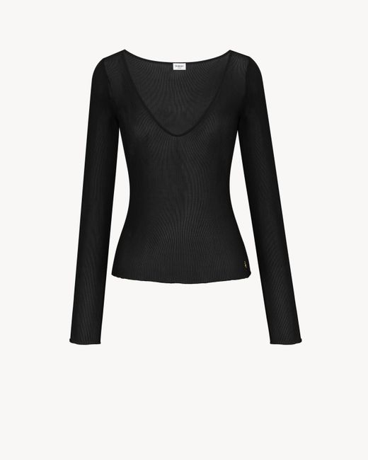 Saint Laurent Black Cassandre V-Neck Top