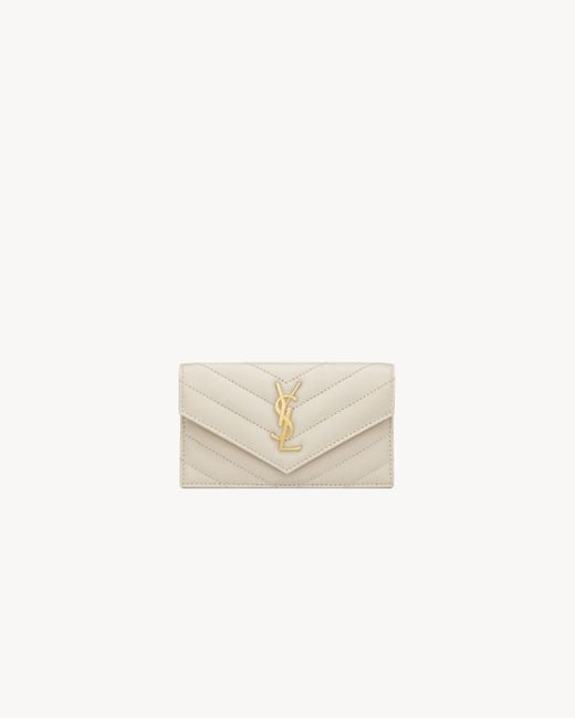 Saint Laurent White Cassandre Matelassé Fragments Flap Card Case