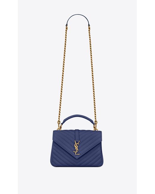 Saint Laurent Blue College Medium Chain Bag In Quilted Leather