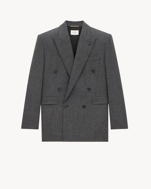 Saint Laurent Gray Double-Breasted Long Jacket