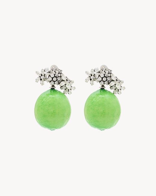 Saint Laurent Green Rhinestone Lime Earrings