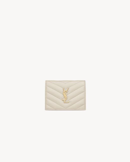 Saint Laurent White Cassandre Matelassé Flap Card Case