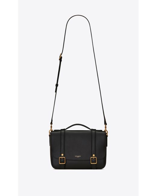 Saint Laurent Black Schoolbag Mini Satchel In Shiny Leather