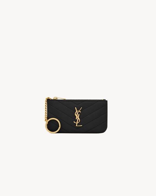 Saint Laurent White Cassandre Matelassé Key Pouch