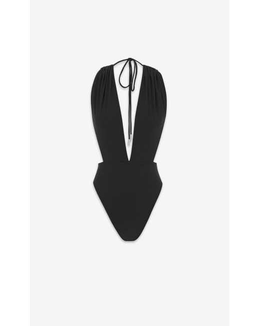 Saint Laurent Black Backless V-halter Swimsuit