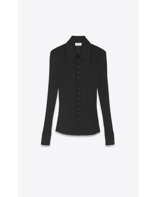 Camicia in maglia di seta a costeSaint Laurent in Seta di colore Nero | Lyst