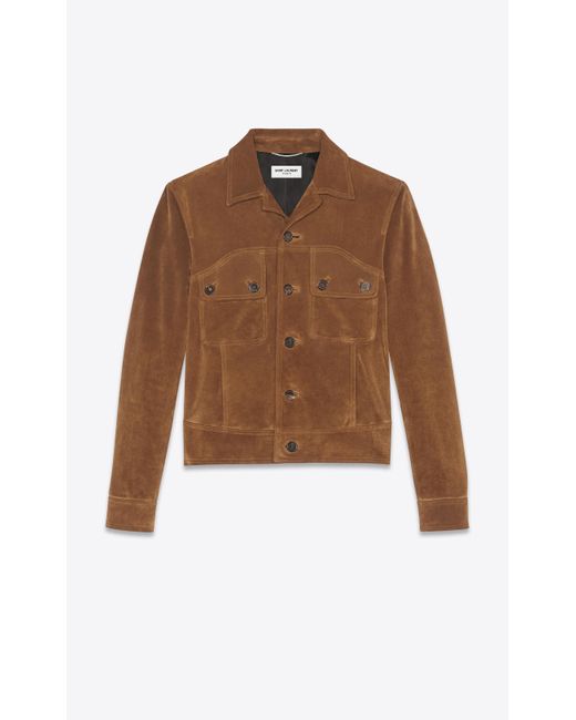 Saint Laurent Brown Short Vintage Suede Jacket With Curved Panels for men