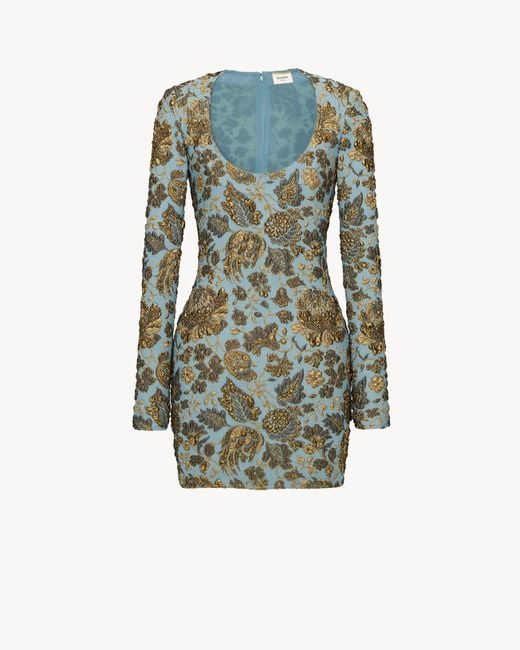 Saint Laurent Blue Décolleté Mini Dress
