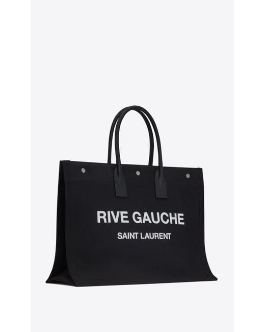 Saint Laurent Rive Gauche Tote Bag In Linen And Leather in Black 