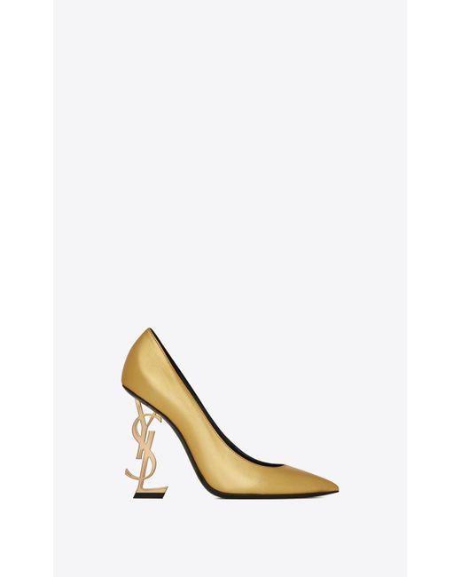 Saint Laurent Metallic Opyum Pumps With Gold-toned Heel In Smooth Leather