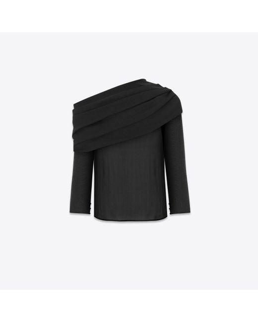 Saint Laurent Drapierte one-shoulder-bluse aus seidenusselin schwarz in Black für Herren
