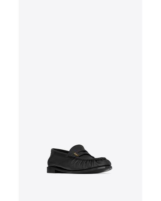 Saint Laurent Black Le Loafer Penny Slippers In Shiny Creased Leather
