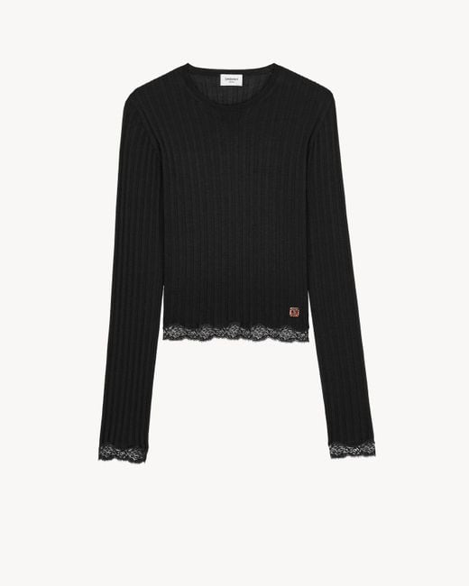 Saint Laurent Black Cassandre Laced Top