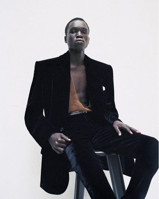Saint Laurent Black Pantalon Taille Haute En Velours Noir for men