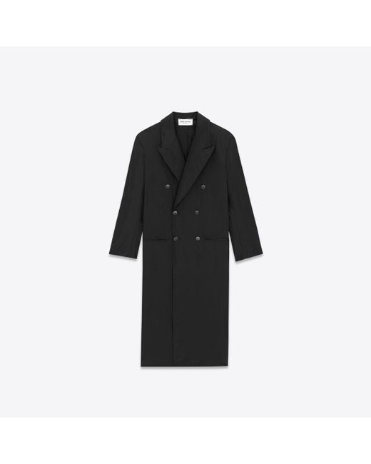 Saint Laurent Langer mantel aus seidentaft schwarz in Black für Herren