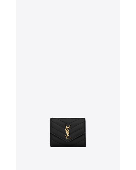 Saint Laurent Cassandre Matelassé Multi-folded Wallet In Grain De Poudre  Embossed Leather in Black | Lyst