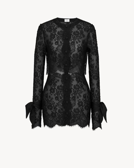 Saint Laurent Black Lavallière-Cuff Mini Dress