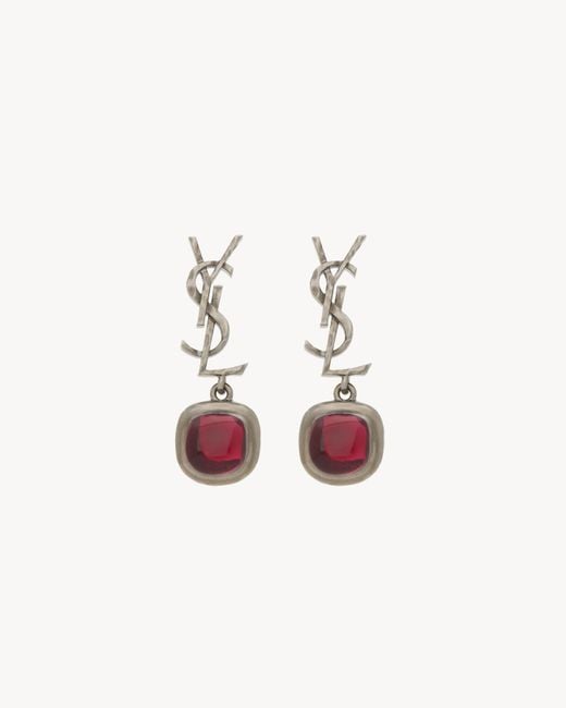 Saint Laurent White Cassandre Cabochon Earrings