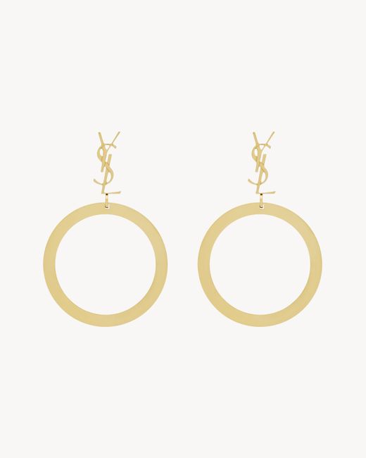 Saint Laurent Metallic Saint Laone Sizerent Cassandre Pendant Hoop Earrings