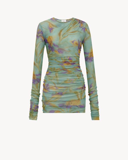 Saint Laurent Green Ruched Mini Dress