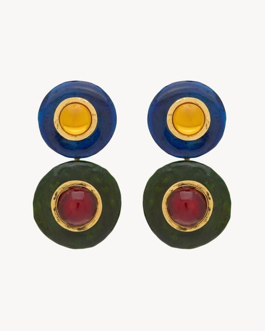 Saint Laurent Blue Cabochon Drop Earrings