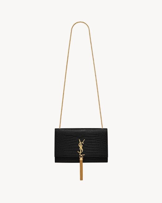 Saint Laurent Black Kate Medium-Tasche Aus Schwarzem Leder Mit Krokodilleder-Effekt One Sizend Quaste