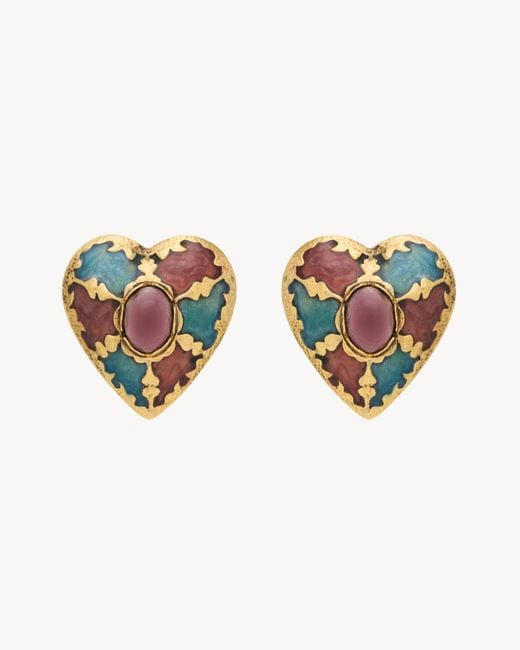 Saint Laurent White Heart Earrings