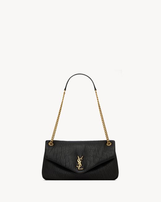 Saint Laurent White Calypso Medium En Cuir Graine Noir