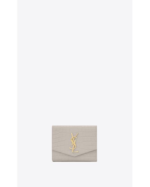 Saint Laurent Multicolor Uptown Compact Wallet In Crocodile-embossed Shiny Leather